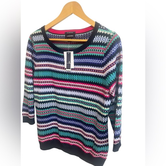Lands’ End Fair Isle 100% Supima Cotton Crewneck Sweater Size Large Petite NWT - Picture 3 of 6